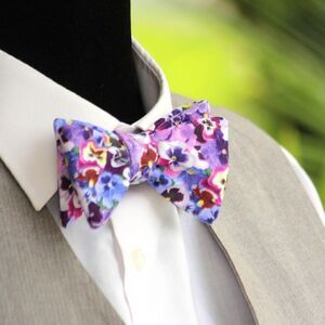 Men's bow tie Cotton Purple Floral‎ Self - tied C417